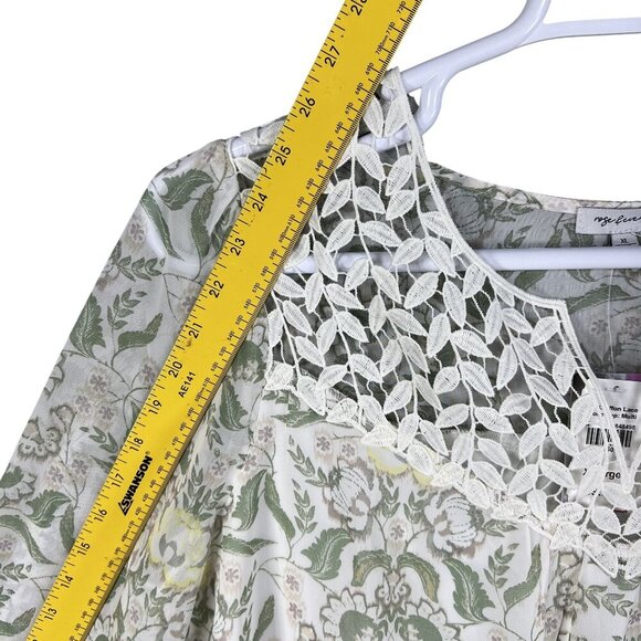 Rose Beverly NWT Womens XL Chiffon Lace Yoke Floral Lined Blouse Smocked Cuffs - Picture 11 of 15